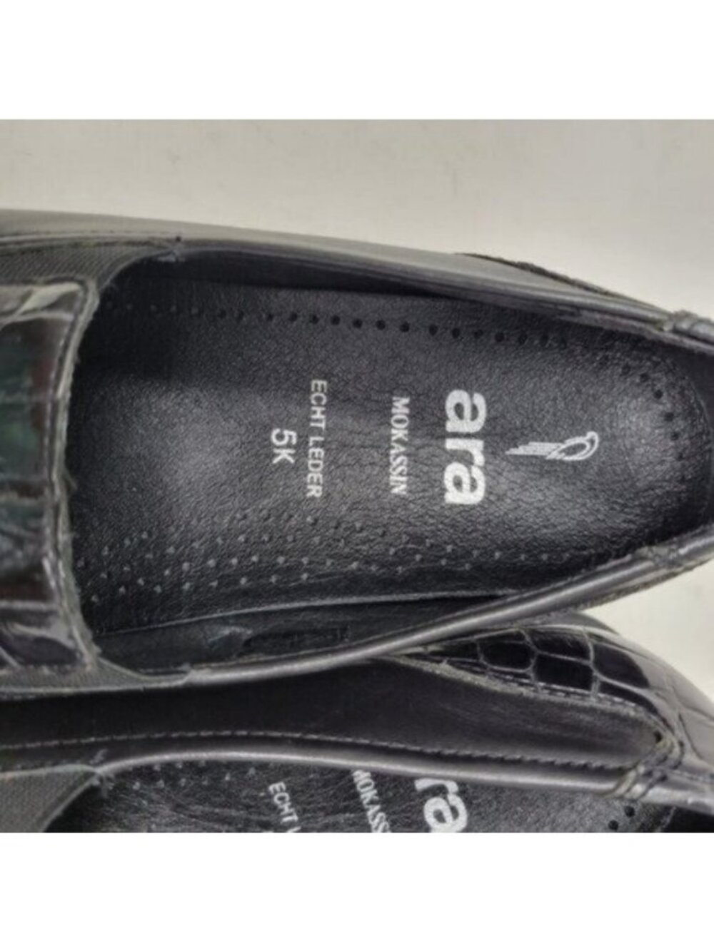 Ara Leather Crocodile Print Mokassin Slip On Loafer Shoe Black - Picture 11 of 12